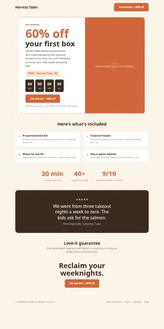 Harvest Table — Offer — Micro Sites html5 microsite template