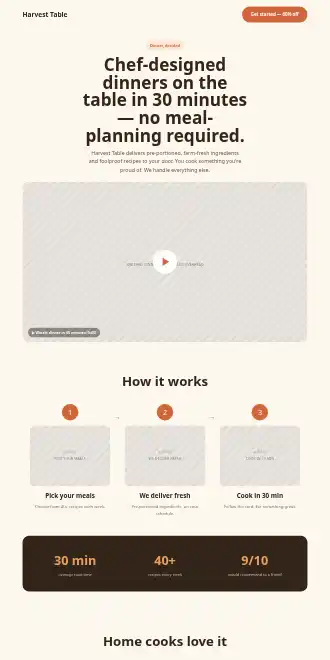 Harvest Table — Video Steps — Micro Sites html5 microsite template
