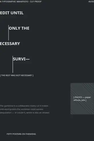 EDIT UNTIL ONLY THE NECESSARY SURVI— — fragment poster — Typographic Manifestos template