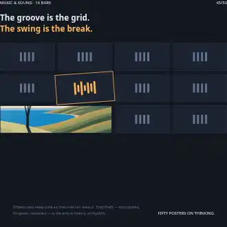 The groove is the grid. The swing is the break. — grid-break poster — Music & Sound template
