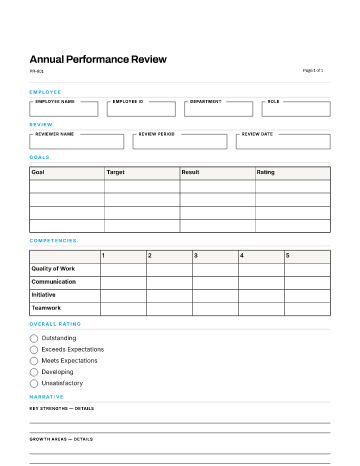 Annual Performance Review — Review Cycles template
