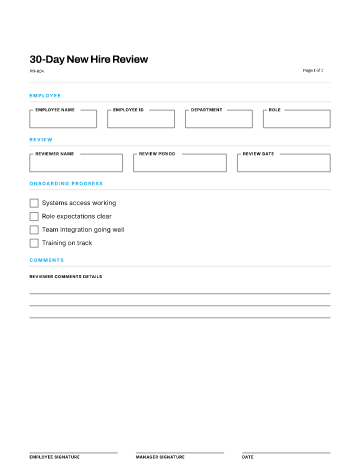 30-Day New Hire Review — Review Cycles template