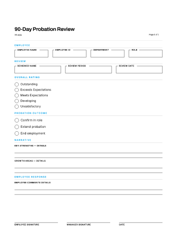 90-Day Probation Review — Review Cycles template