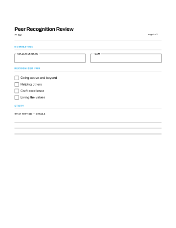 Peer Recognition Review — Self & Peer template