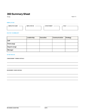 360 Summary Sheet — 360 Multi-Rater template
