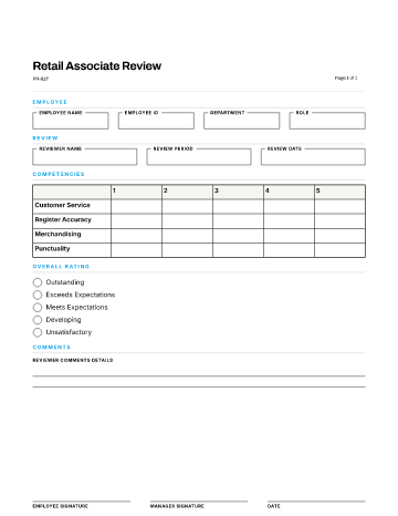 Retail Associate Review — Role-Specific template