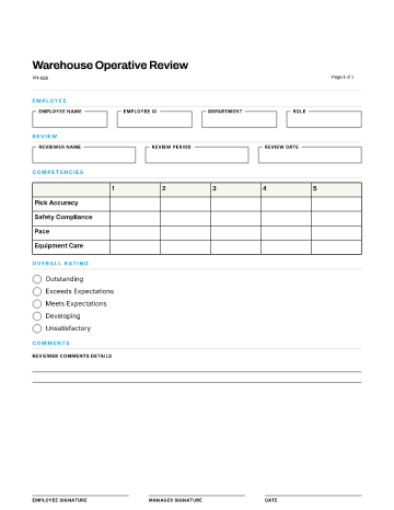 Warehouse Operative Review — Role-Specific template