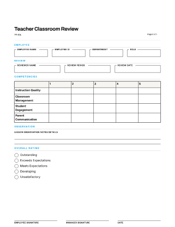 Teacher Classroom Review — Role-Specific template