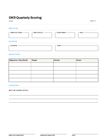 OKR Quarterly Scoring — Goals & OKRs template