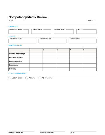 Competency Matrix Review — Competency & Skills form template
