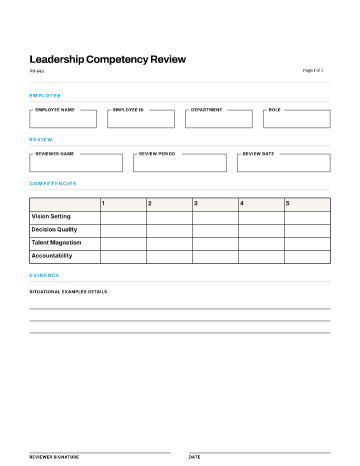 Leadership Competency Review — Competency & Skills template
