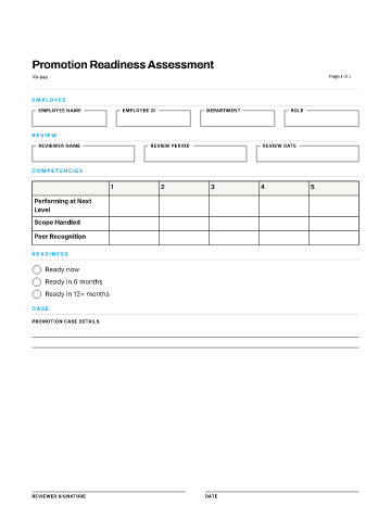 Promotion Readiness Assessment — Calibration & Talent template