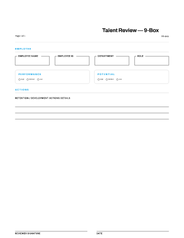 Talent Review — 9-Box — Calibration & Talent template