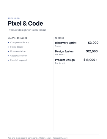 Pixel & Code — Pricing — Pricing Sheets form template
