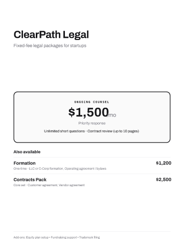 ClearPath Legal — Pricing — Pricing Sheets form template