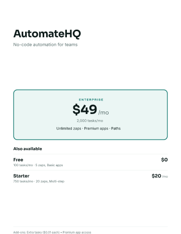 AutomateHQ — Pricing — Pricing Sheets form template