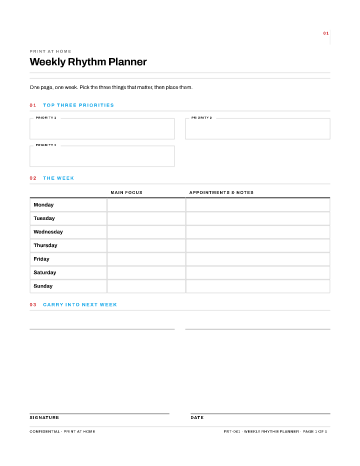 Weekly Rhythm Planner — Planners form template