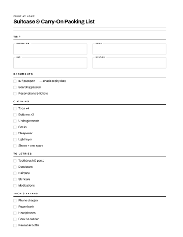 Suitcase & Carry-On Packing List — Packing Lists template