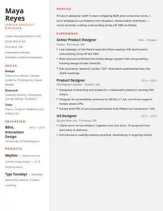 Maya Reyes — sidebar resume — Corporate resume template
