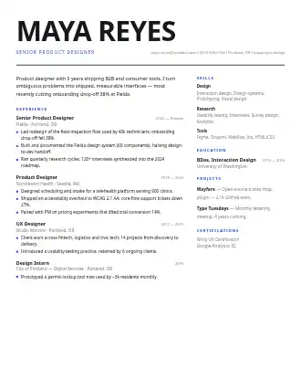 Maya Reyes — bigtype resume — Creative template