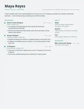 Maya Reyes — timeline resume — Minimal resume template