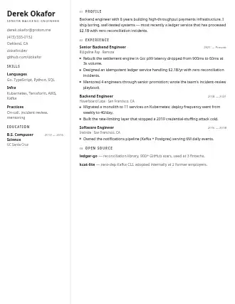 Derek Okafor — stack resume — Technical resume template