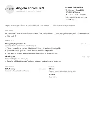 Angela Torres, RN — credential resume — Minimal template