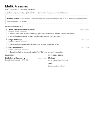 Malik Freeman — milestone resume — Corporate resume template