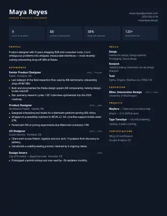 Maya Reyes — statgrid resume — Technical template