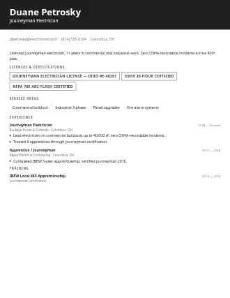Duane Petrosky — fieldwork resume — Minimal template
