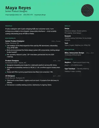 Maya Reyes — banner resume — Creative template