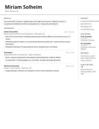 Miriam Solheim — ledger resume — Corporate resume template