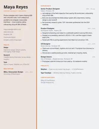 Maya Reyes — duo resume — Creative resume template