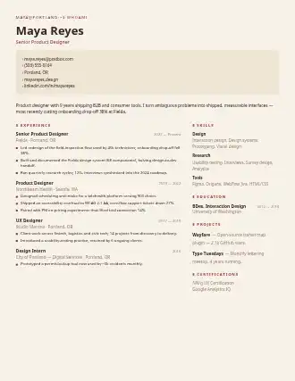 Maya Reyes — terminal resume — Technical resume template