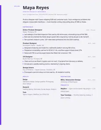 Maya Reyes — rail resume — Minimal resume template
