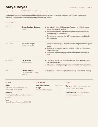 Maya Reyes — ledger resume — Corporate resume template