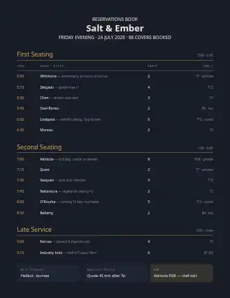 Salt & Ember — reservations book — Appointments & Bookings template