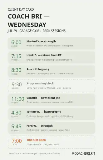 COACH BRI —WEDNESDAY — client sessions — Appointments & Bookings schedule template