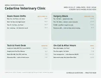 Cedarline Veterinary Clinic — rotation board — Rosters & Rotas template