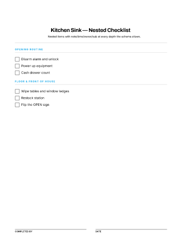 Kitchen Sink — Nested Checklist — Forms checklist template